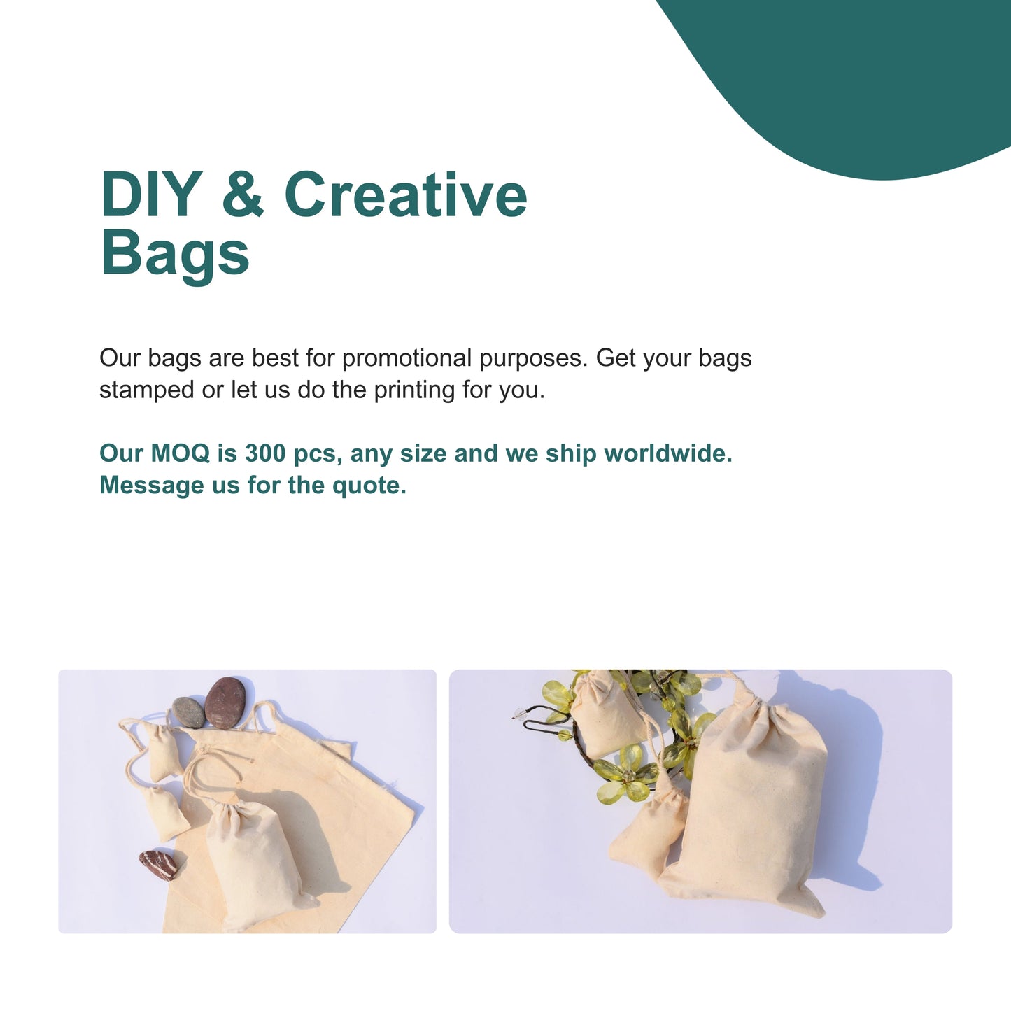 100% Organic Cotton Single Drawstring Premium Cotton Muslin Bags