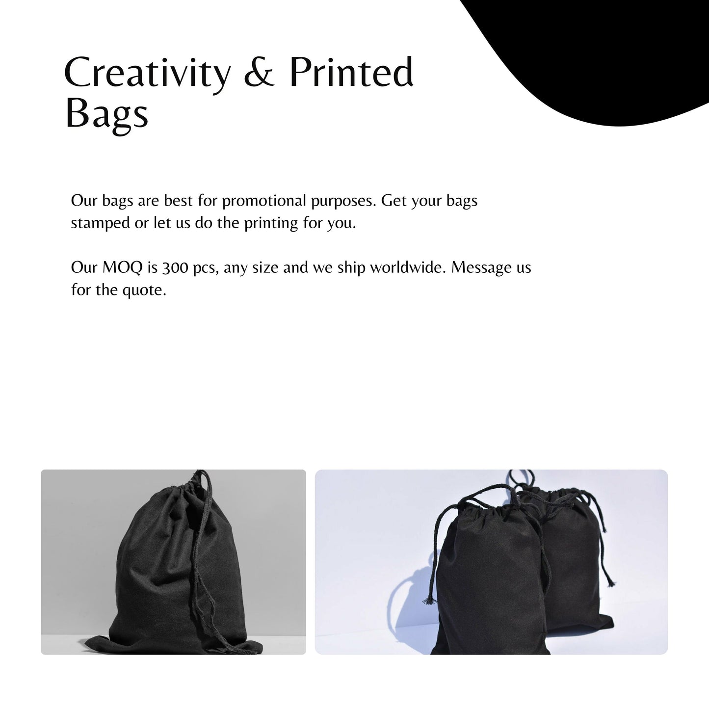 Black Cotton Single Drawstring Cotton Muslin Bags
