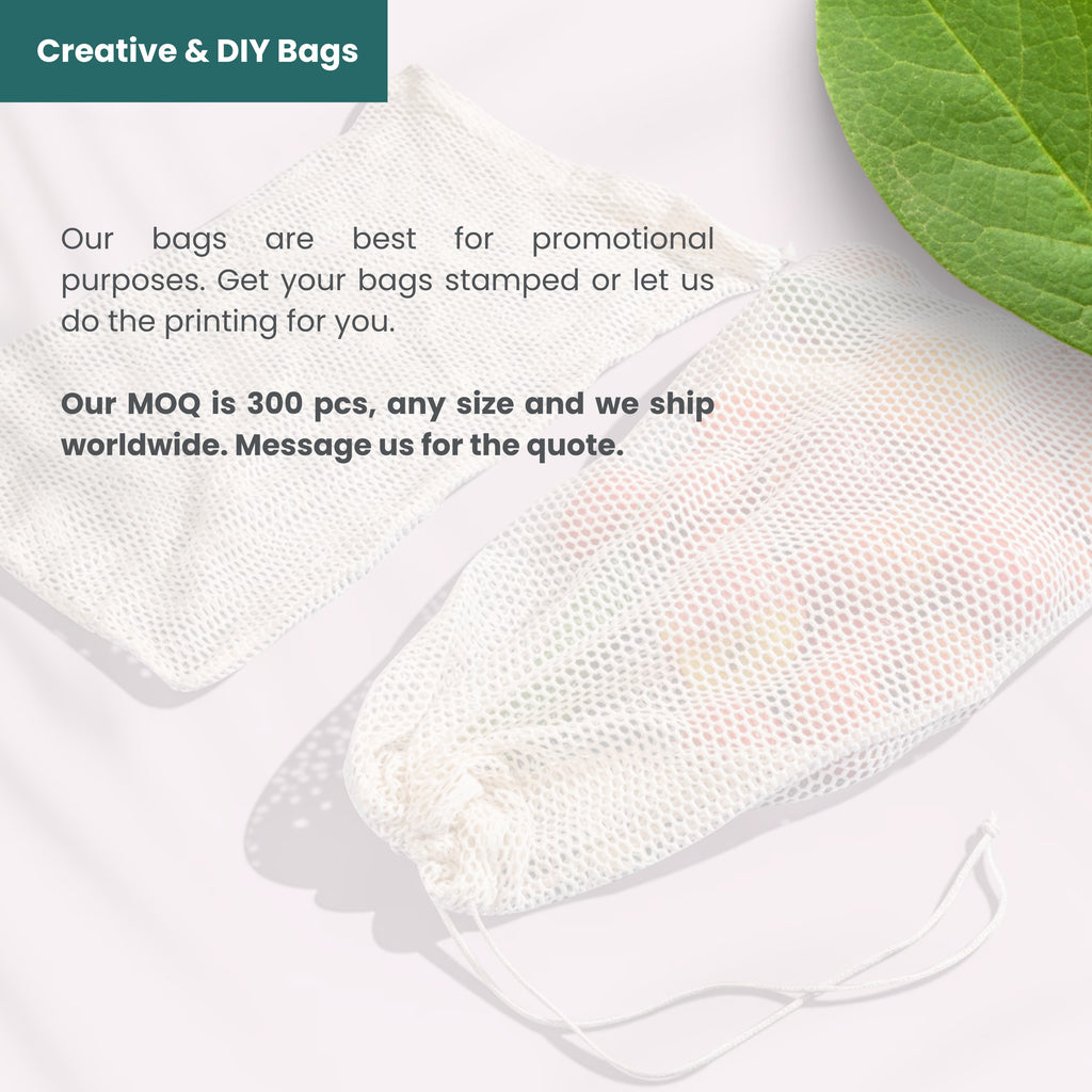Organic Cotton Laundry Bags. Washable and Reusable. Mesh Storage Bags