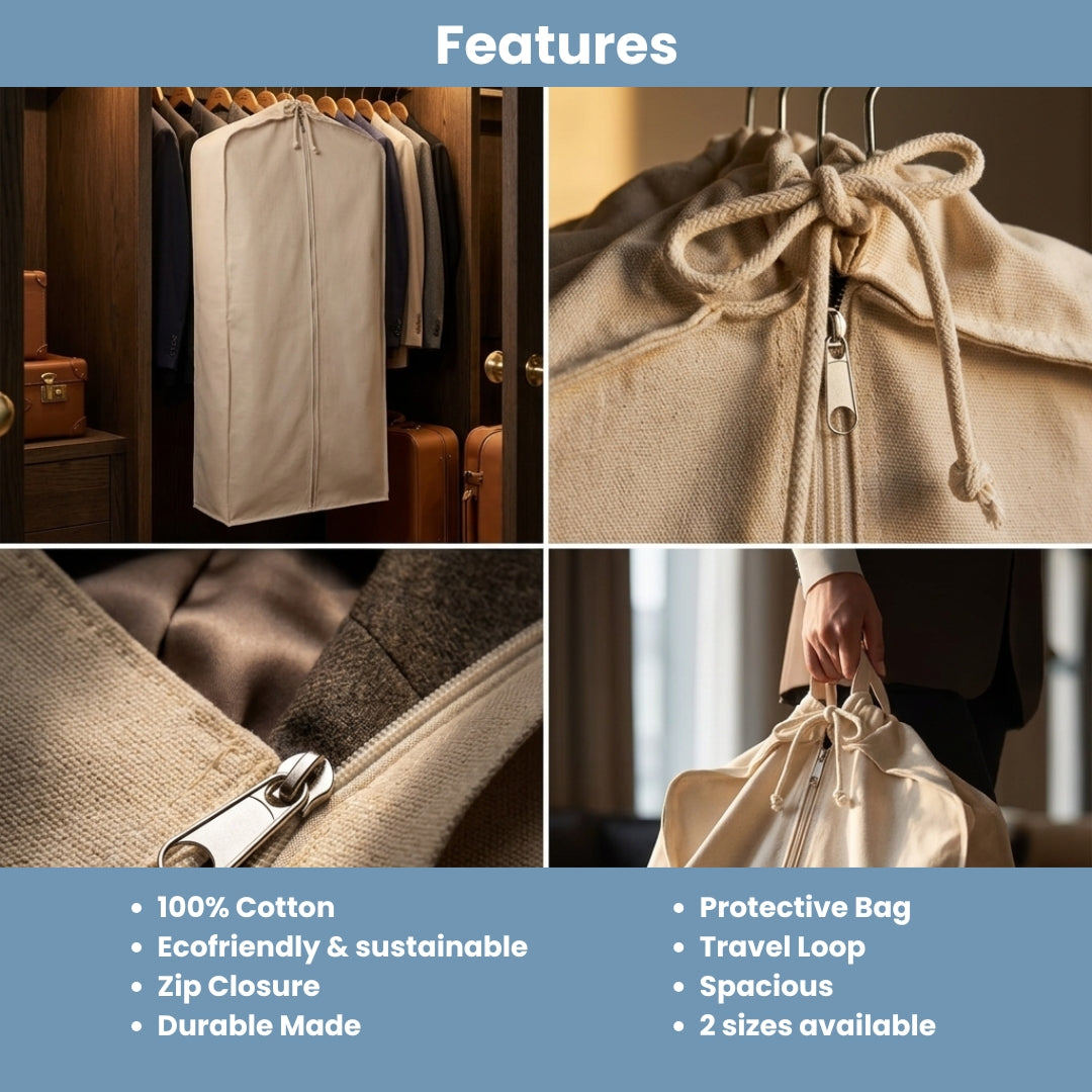 Cotton Garment Bag – Breathable Bulk Clothing Storage of 15 Hangers