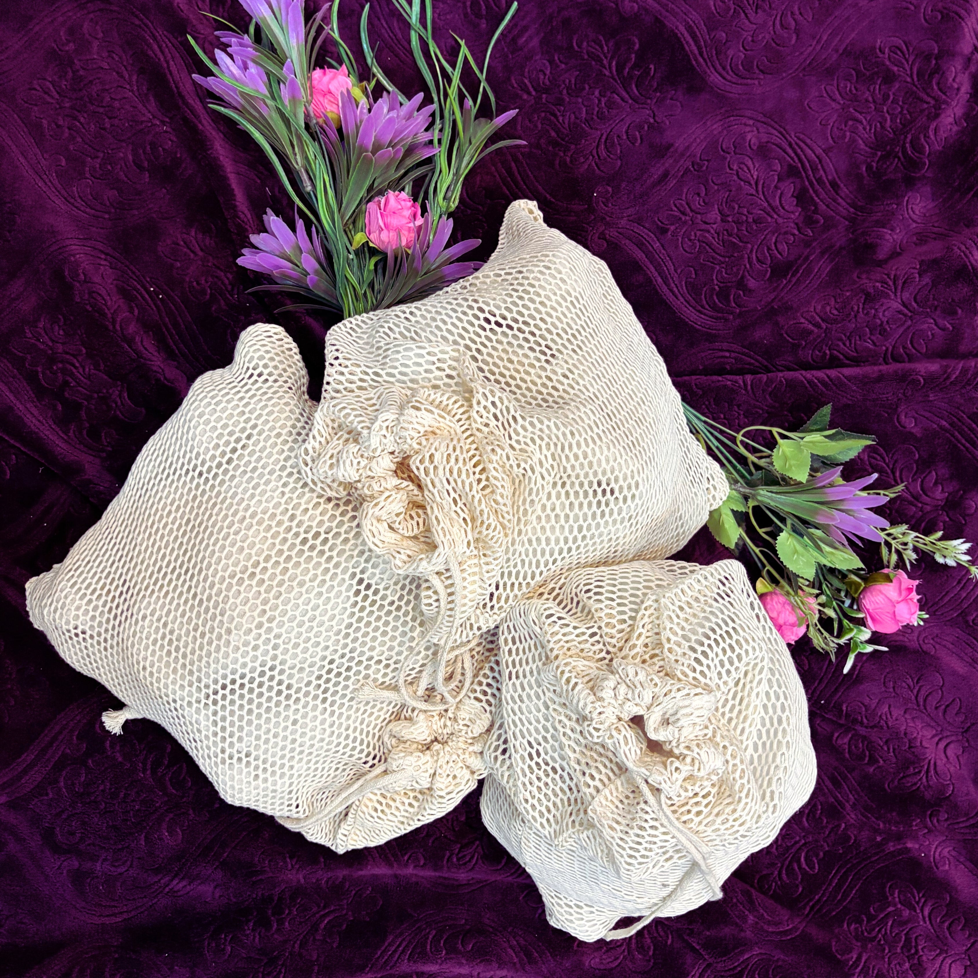 Organic Cotton Laundry Bags. Washable and Reusable. Mesh Storage Bags