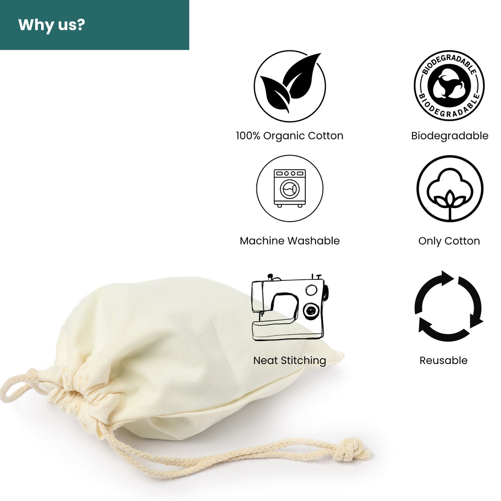 100% Organic Cotton Double Drawstring Eco-friendly Reusable Cotton Muslin Bags