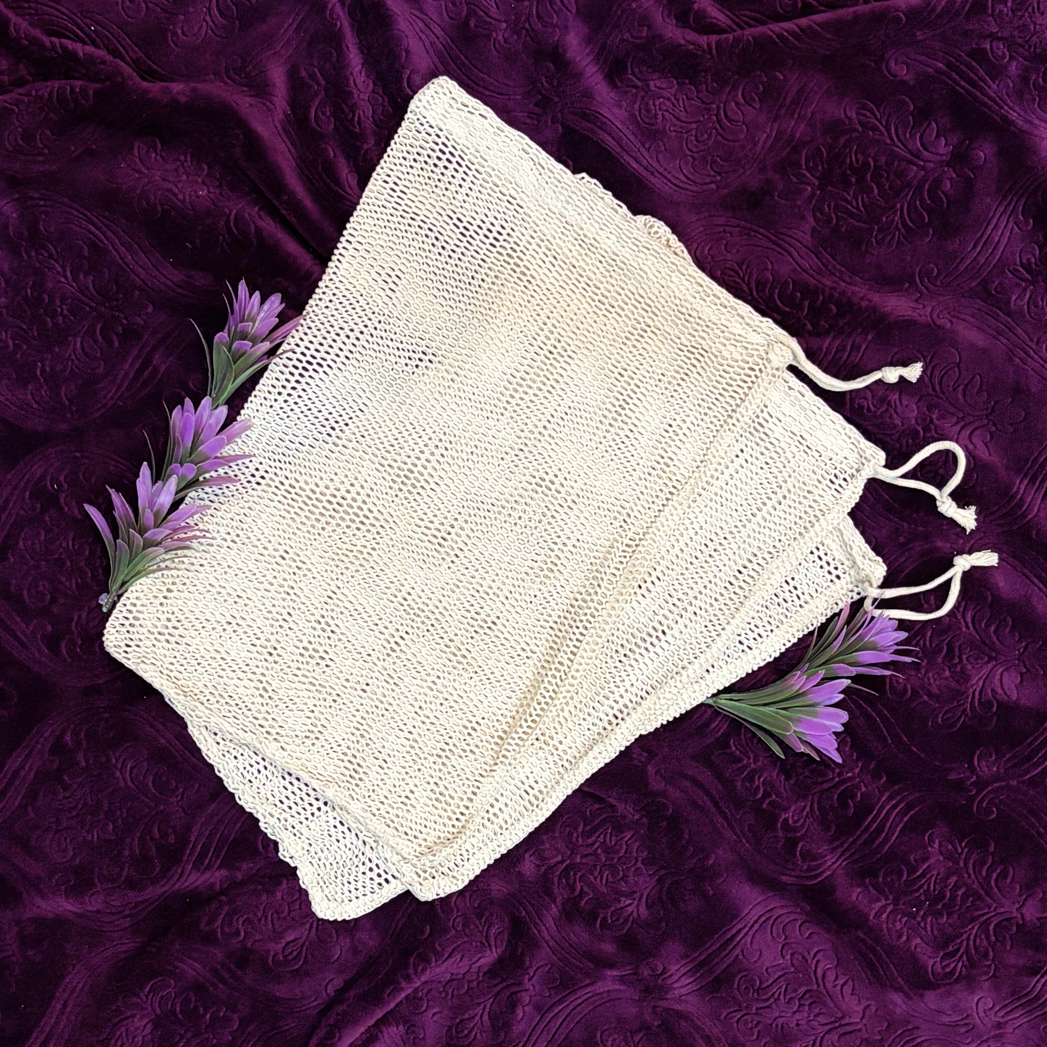 Organic Cotton Laundry Bags. Washable and Reusable. Mesh Storage Bags