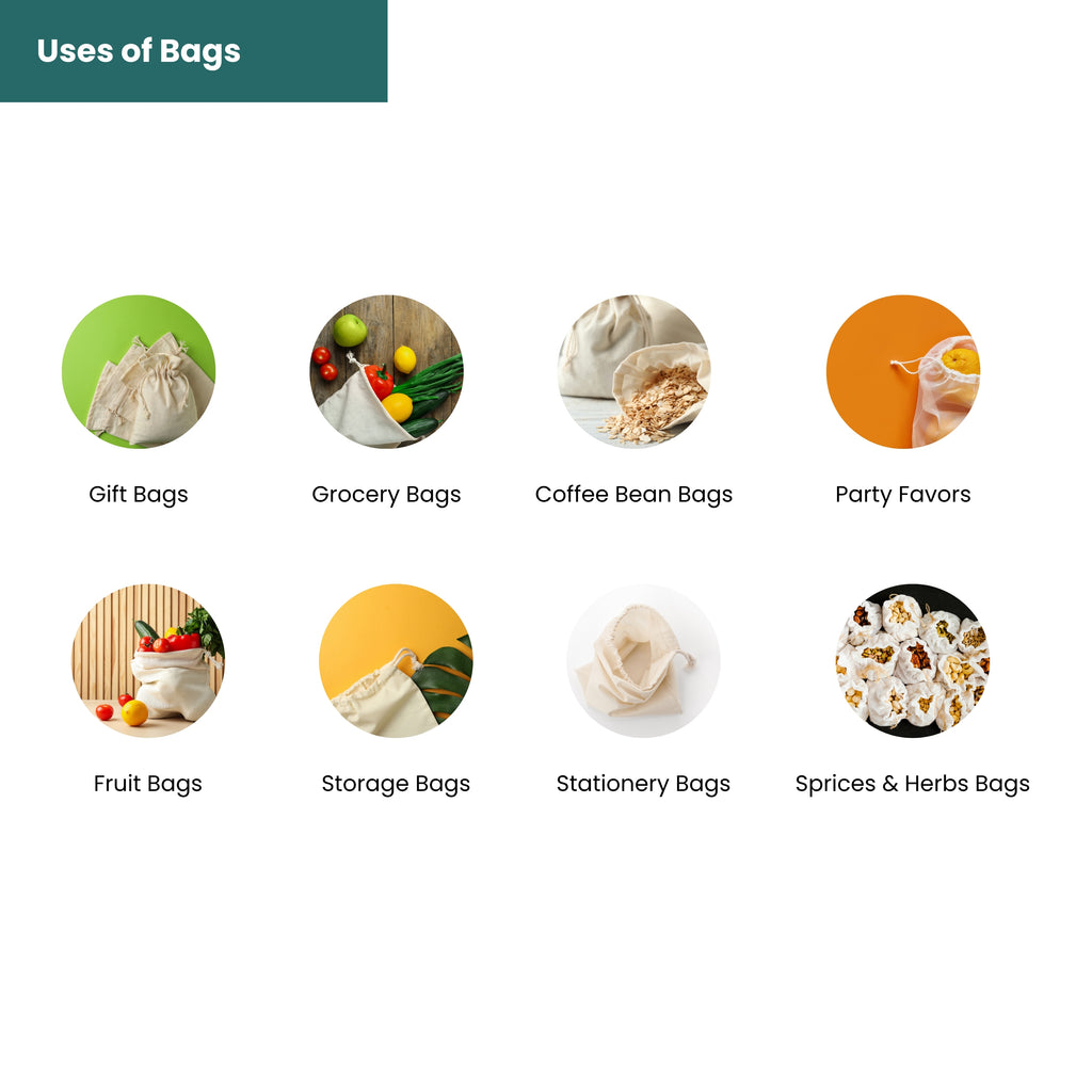 100% Organic Cotton Double Drawstring Eco-friendly Reusable Cotton Muslin Bags