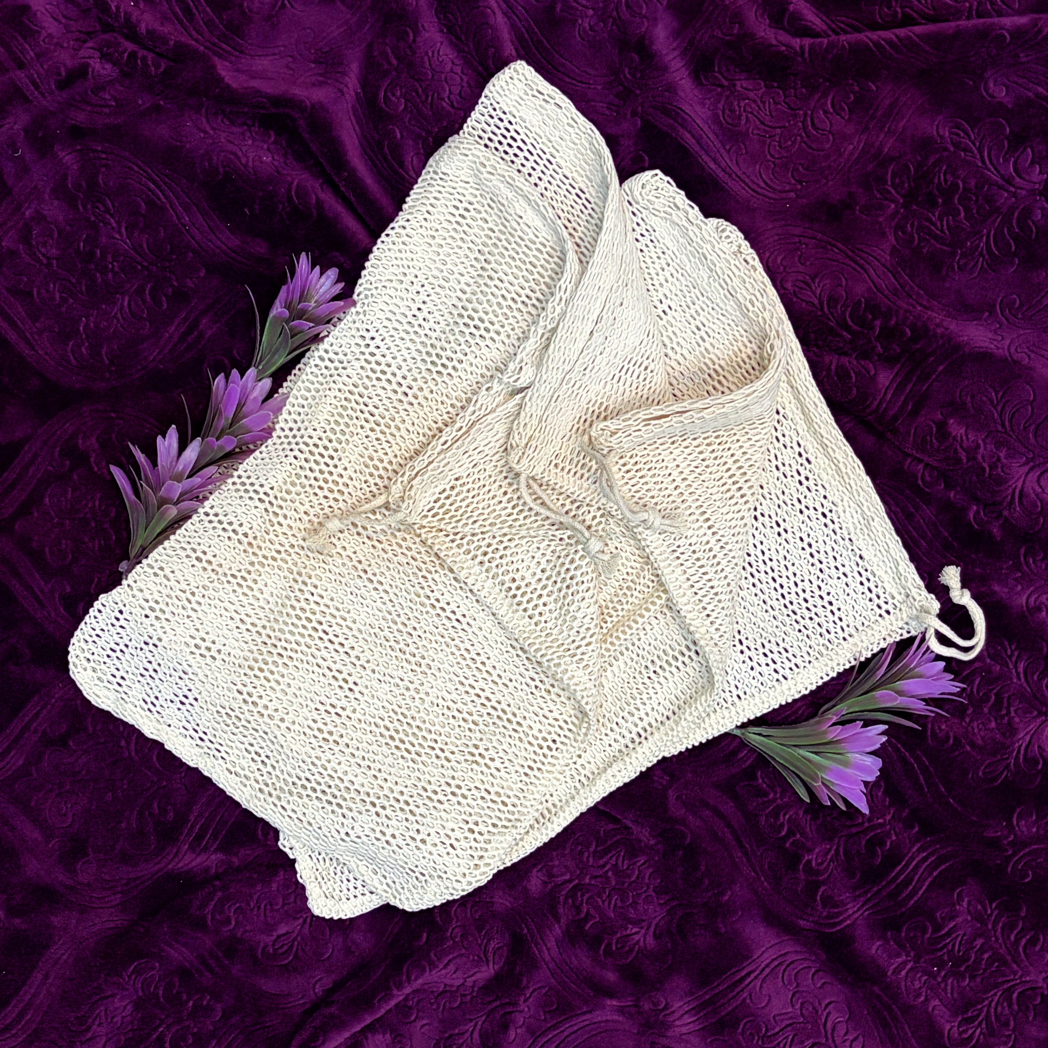 Organic Cotton Laundry Bags. Washable and Reusable. Mesh Storage Bags