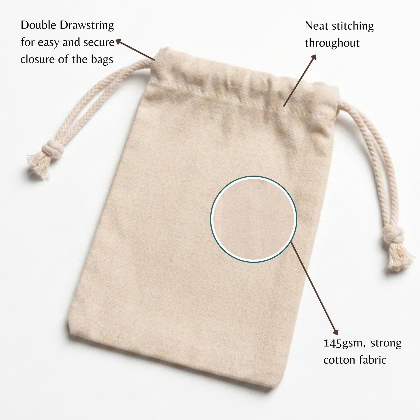 100% Organic Cotton Double Drawstring Premium Cotton Muslin Bags