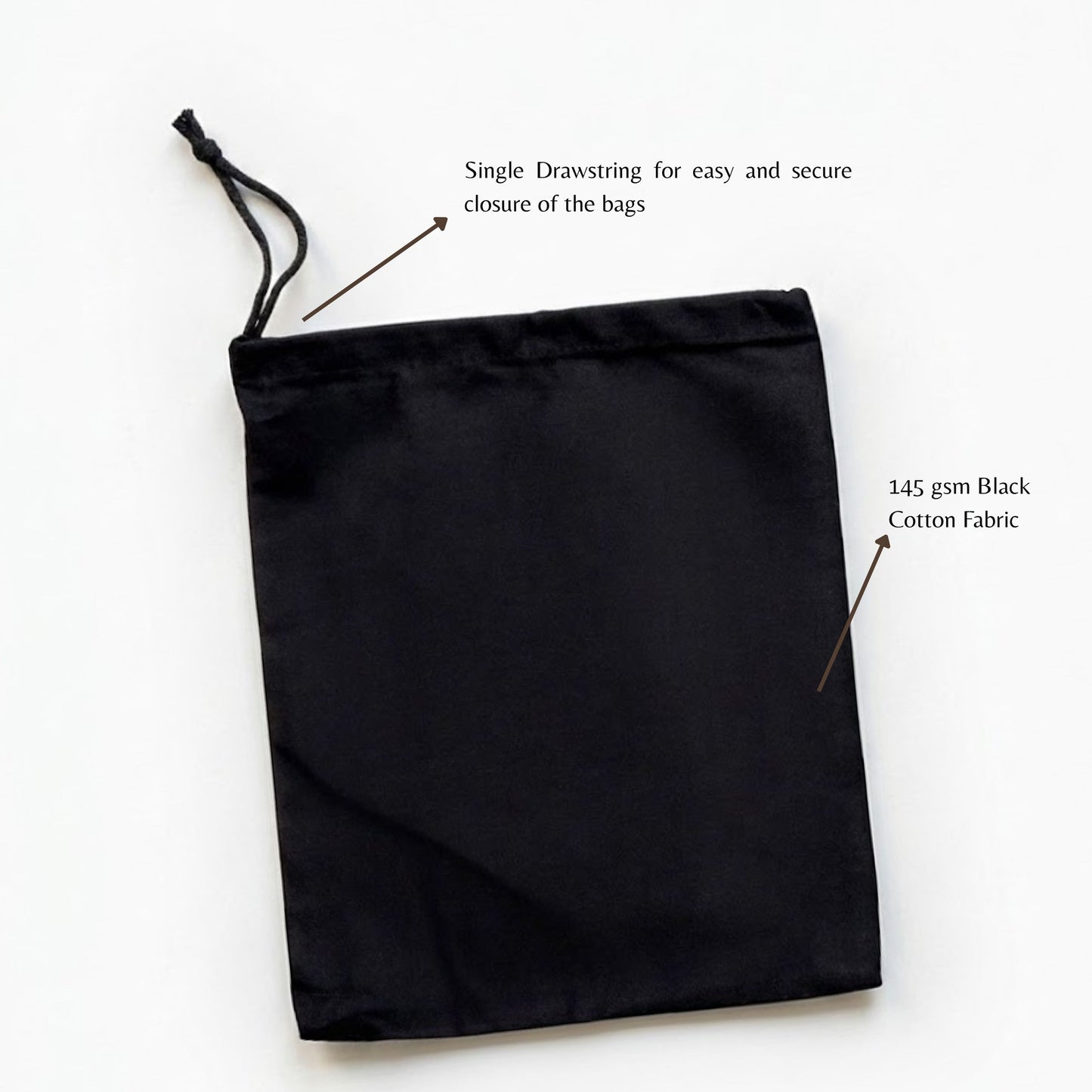 Black Cotton Single Drawstring Cotton Muslin Bags