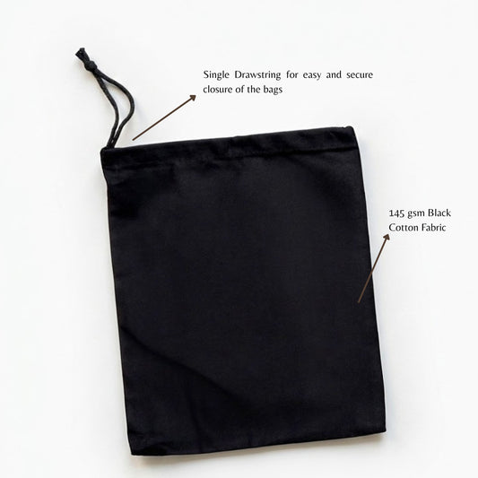 Black Cotton Single Drawstring Cotton Muslin Bags