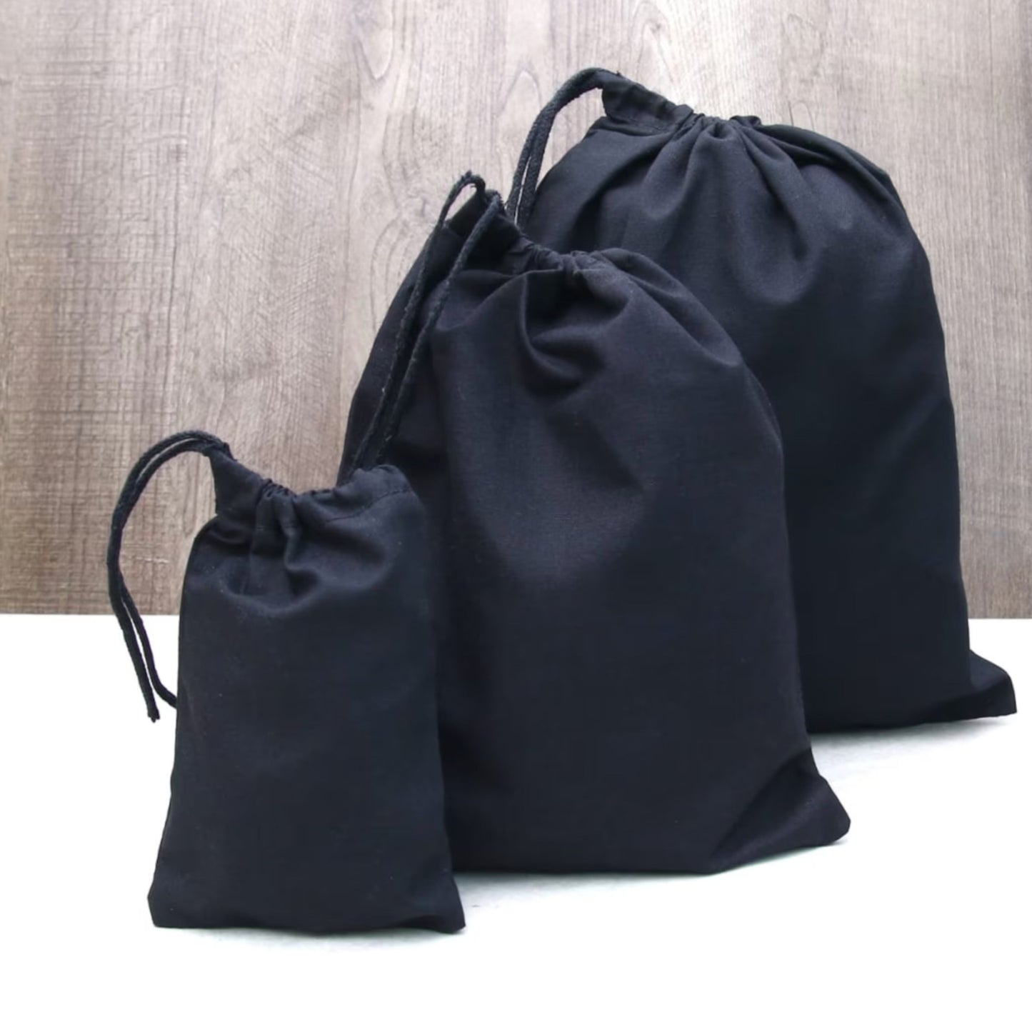 Black Cotton Single Drawstring Cotton Muslin Bags