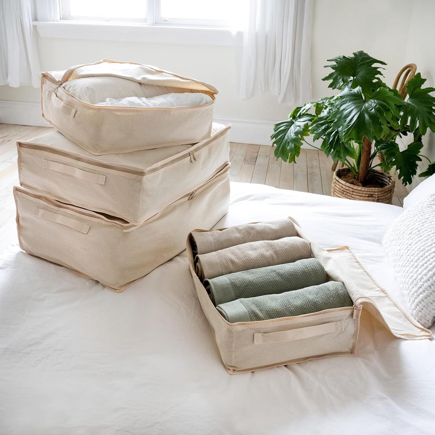 Clothing Storage Bags – 330gsm (10oz) Extra Thick Natural Cotton Packing Cubes – X-Large
