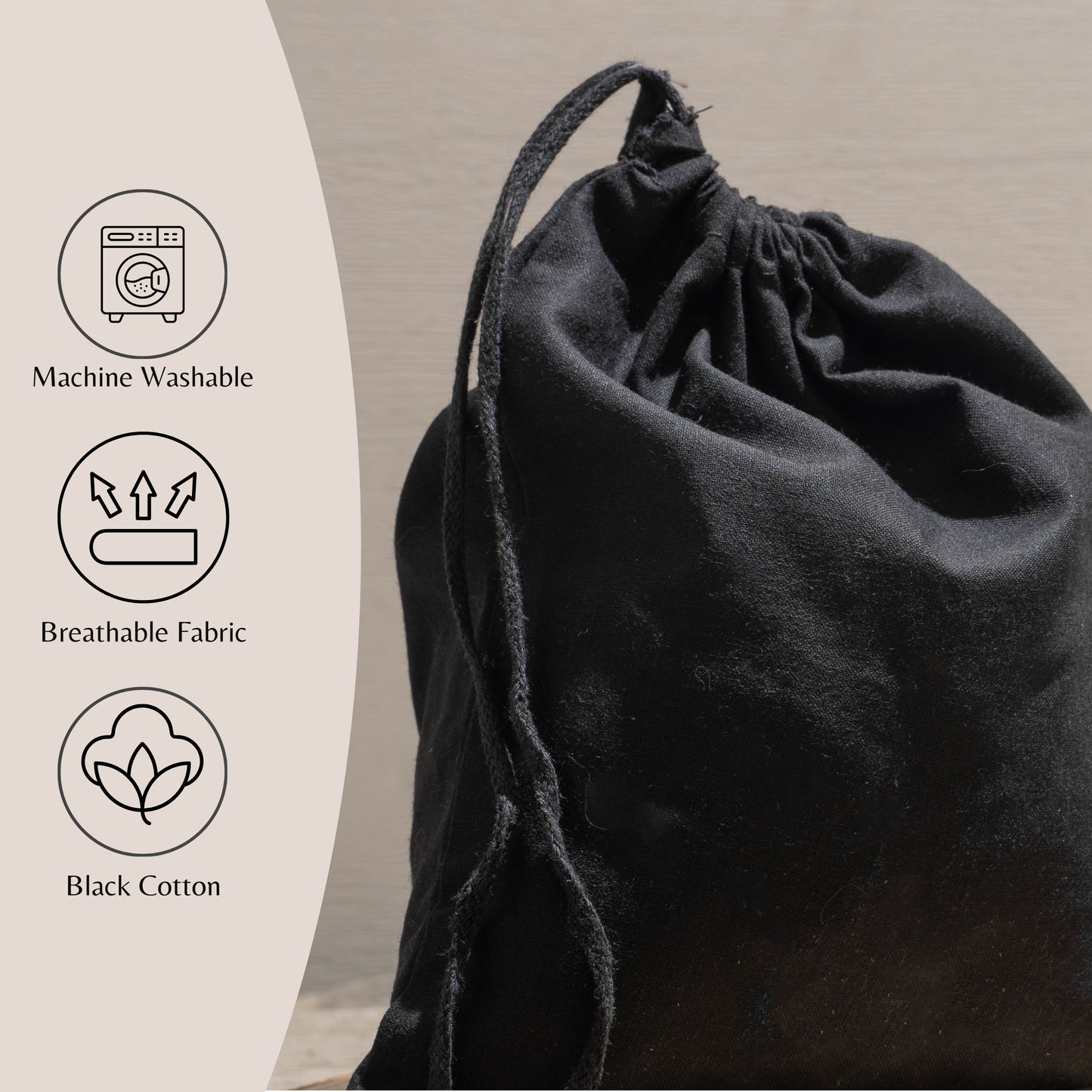Black Cotton Single Drawstring Cotton Muslin Bags