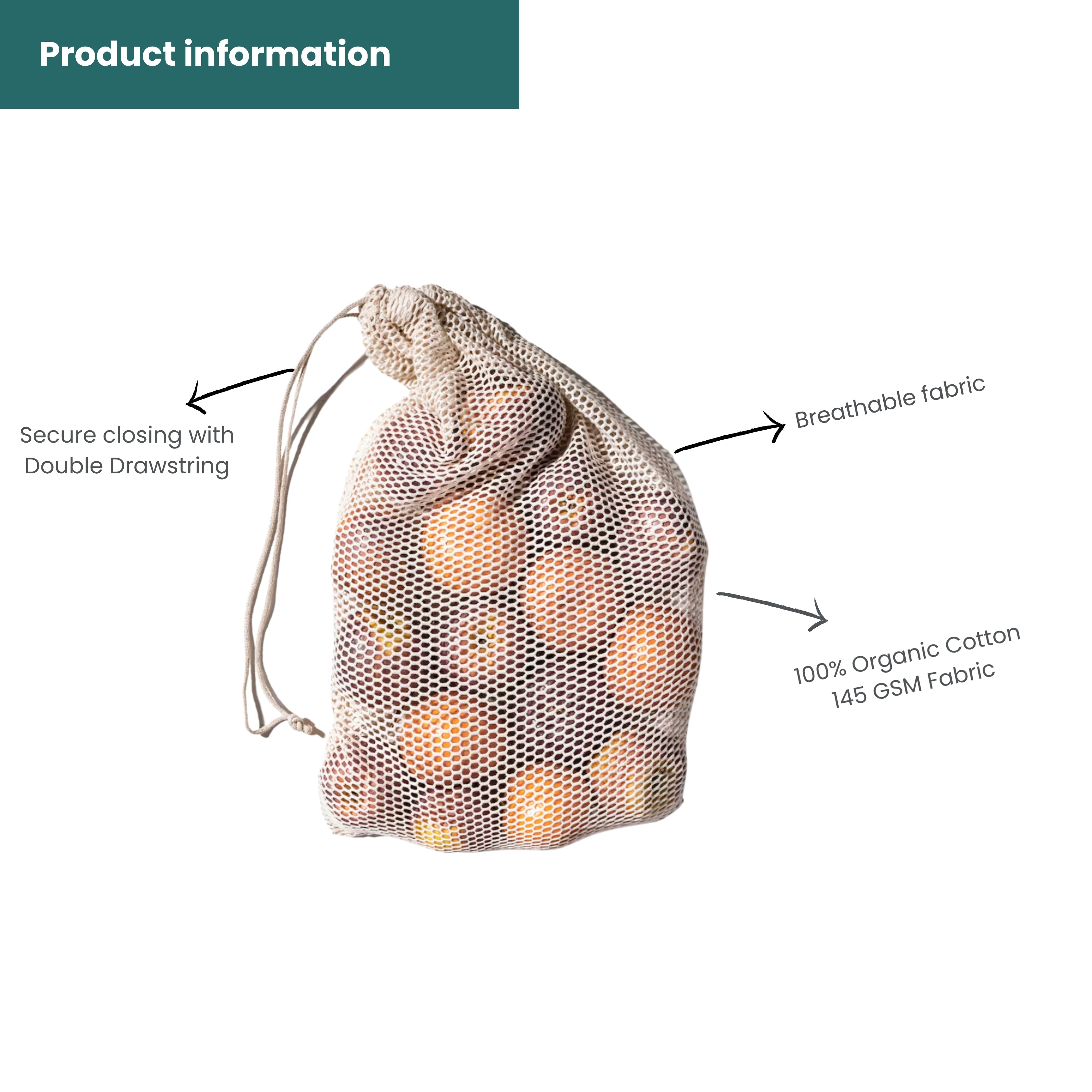 Organic Cotton Laundry Bags. Washable and Reusable. Mesh Storage Bags